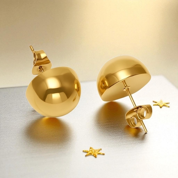 ๐ Minimalist Dome Stud Earrings 18K Gold Plated Stainless Steel Modern Style - Picture 1 of 11